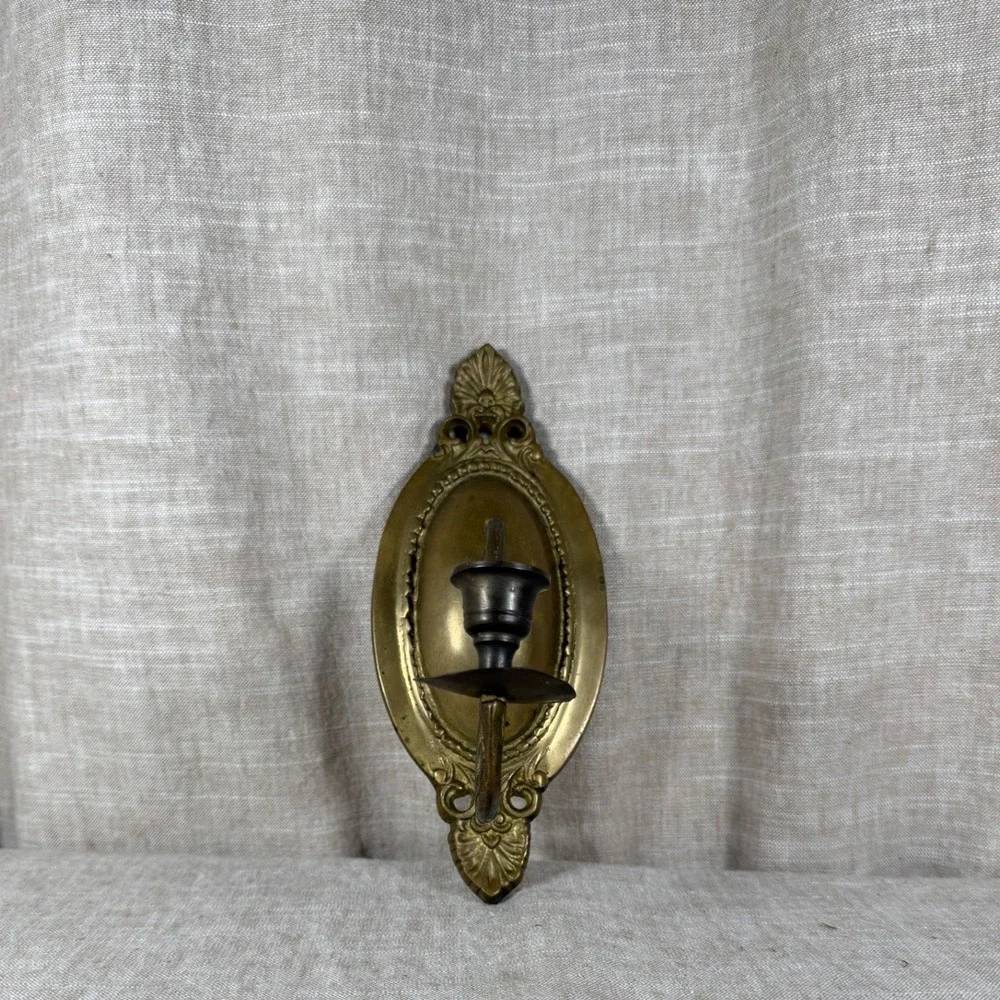 Wall Sconce Good Vintage Ornate Brass Oval Shell Scroll Taper Candle Holder